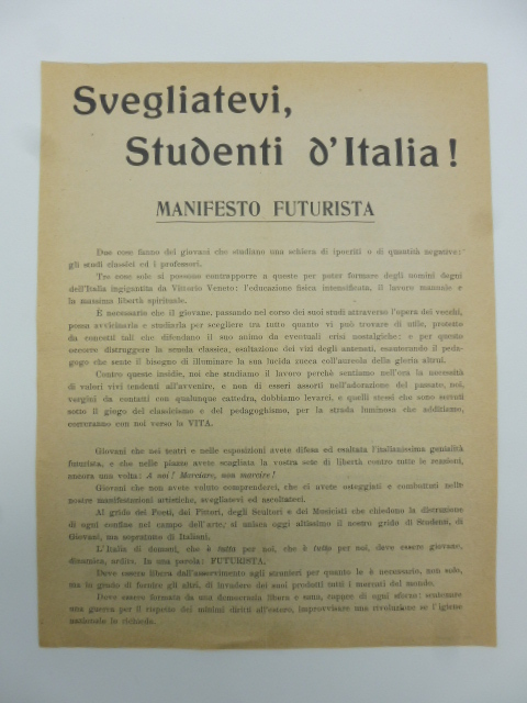 Svegliatevi, Studenti d'Italia. Manifesto futurista